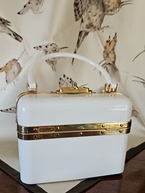 1950s Vintage White Trunk Purse With Gold-Tone Hardware Made in France
